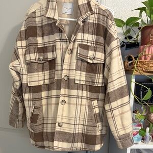 Women's oversized Plaid Jacket in Brown and Cream